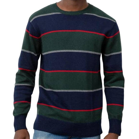 Rails NWT Striped Kent Rugby Sweater Size L Green Blue Crew Neck Wool Blend - Picture 1 of 11
